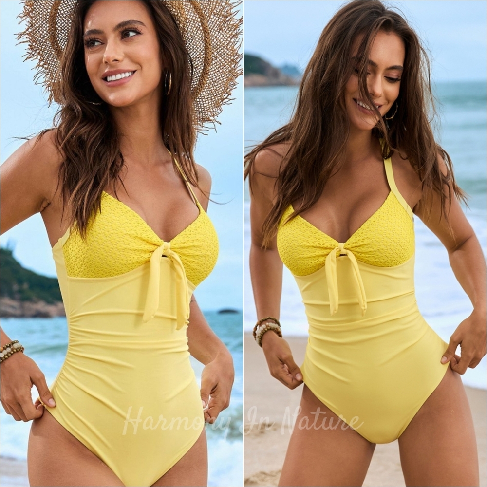 Kaeli Strappy Lace Swimsuit - Yellow